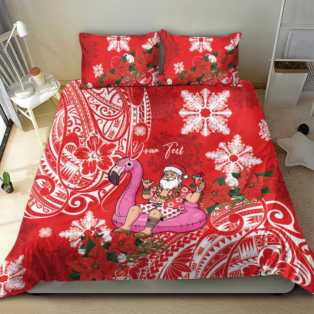 Personalized Hawaii Christmas Bedding Set Mele Kalikimaka Chilling Shaka Santa Flamingo LT14 - Polynesian Pride