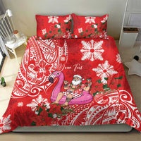 Personalized Hawaii Christmas Bedding Set Mele Kalikimaka Chilling Shaka Santa Flamingo LT14 - Polynesian Pride