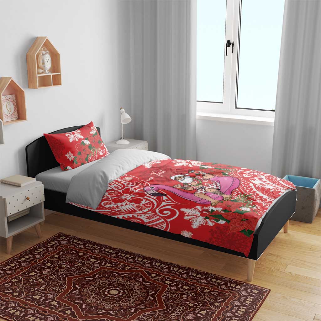 Personalized Hawaii Christmas Bedding Set Mele Kalikimaka Chilling Shaka Santa Flamingo LT14 - Polynesian Pride