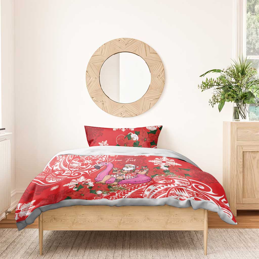 Personalized Hawaii Christmas Bedding Set Mele Kalikimaka Chilling Shaka Santa Flamingo LT14 - Polynesian Pride