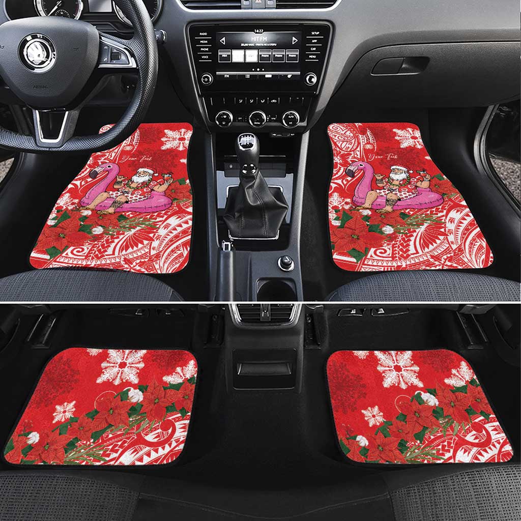 Personalized Hawaii Christmas Car Mats Mele Kalikimaka Chilling Shaka Santa Flamingo LT14 Set 4pcs Red - Polynesian Pride