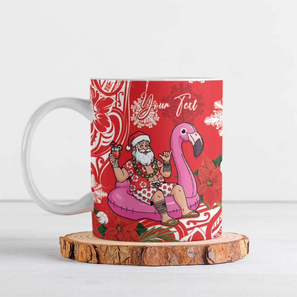 Personalized Hawaii Christmas Ceramic Mug Mele Kalikimaka Chilling Shaka Santa Flamingo LT14 Red - Polynesian Pride