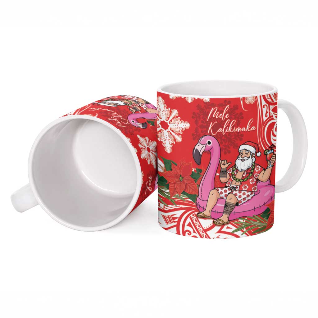 Personalized Hawaii Christmas Ceramic Mug Mele Kalikimaka Chilling Shaka Santa Flamingo LT14 - Polynesian Pride