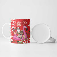 Personalized Hawaii Christmas Ceramic Mug Mele Kalikimaka Chilling Shaka Santa Flamingo LT14 - Polynesian Pride