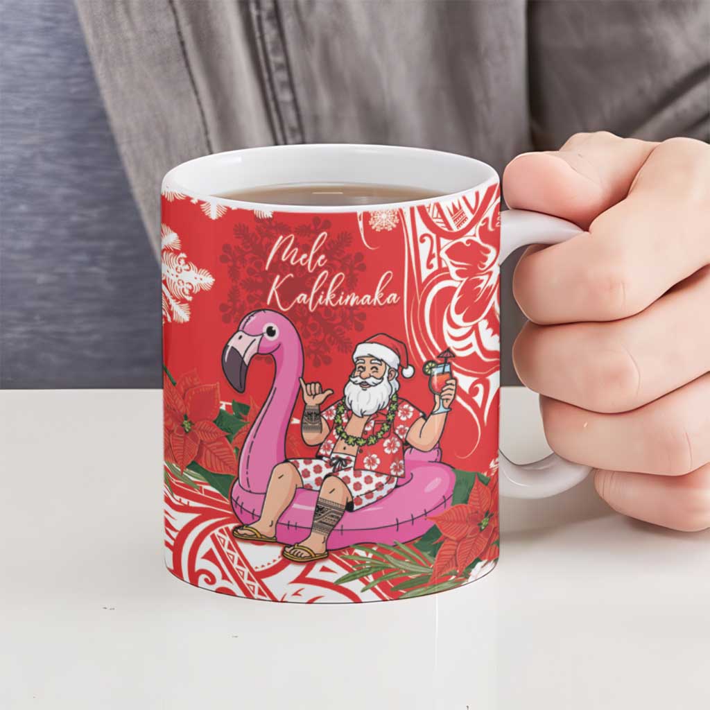 Personalized Hawaii Christmas Ceramic Mug Mele Kalikimaka Chilling Shaka Santa Flamingo LT14 - Polynesian Pride