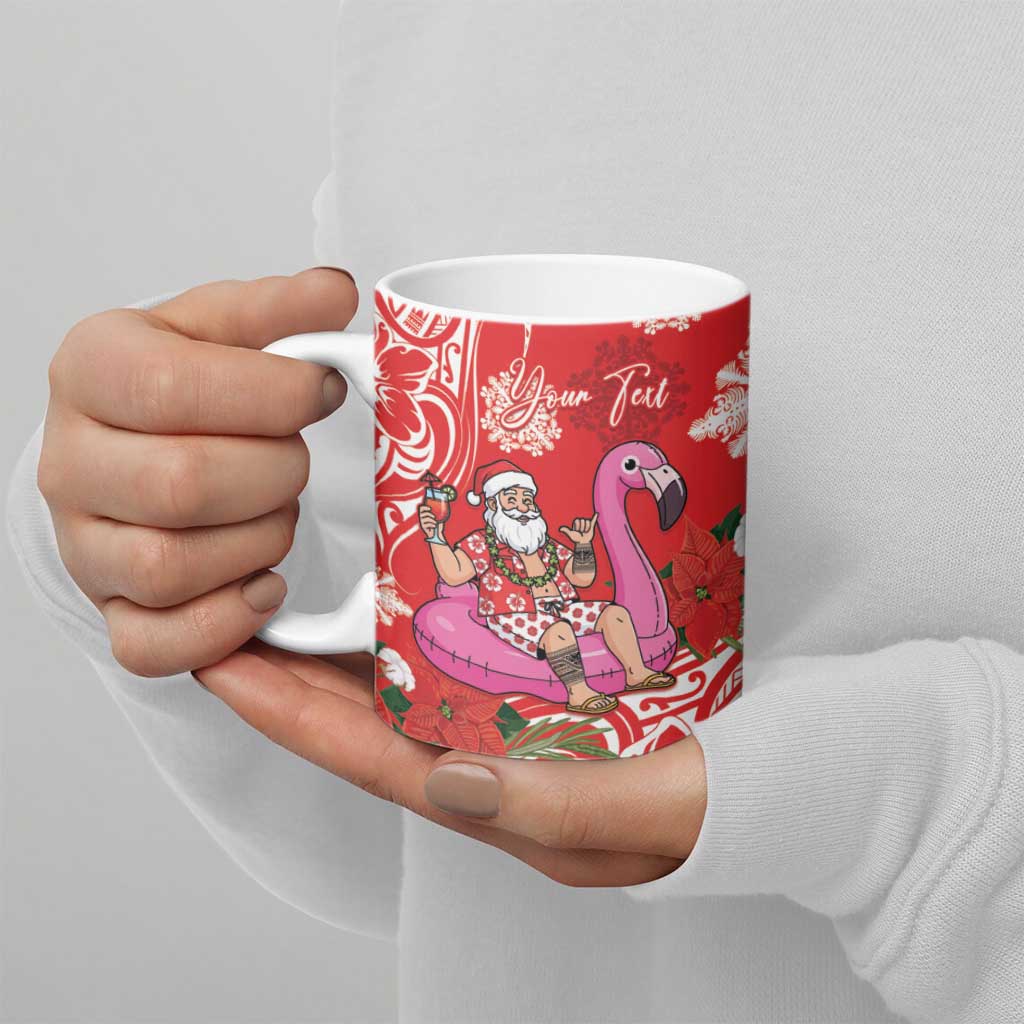 Personalized Hawaii Christmas Ceramic Mug Mele Kalikimaka Chilling Shaka Santa Flamingo LT14 - Polynesian Pride