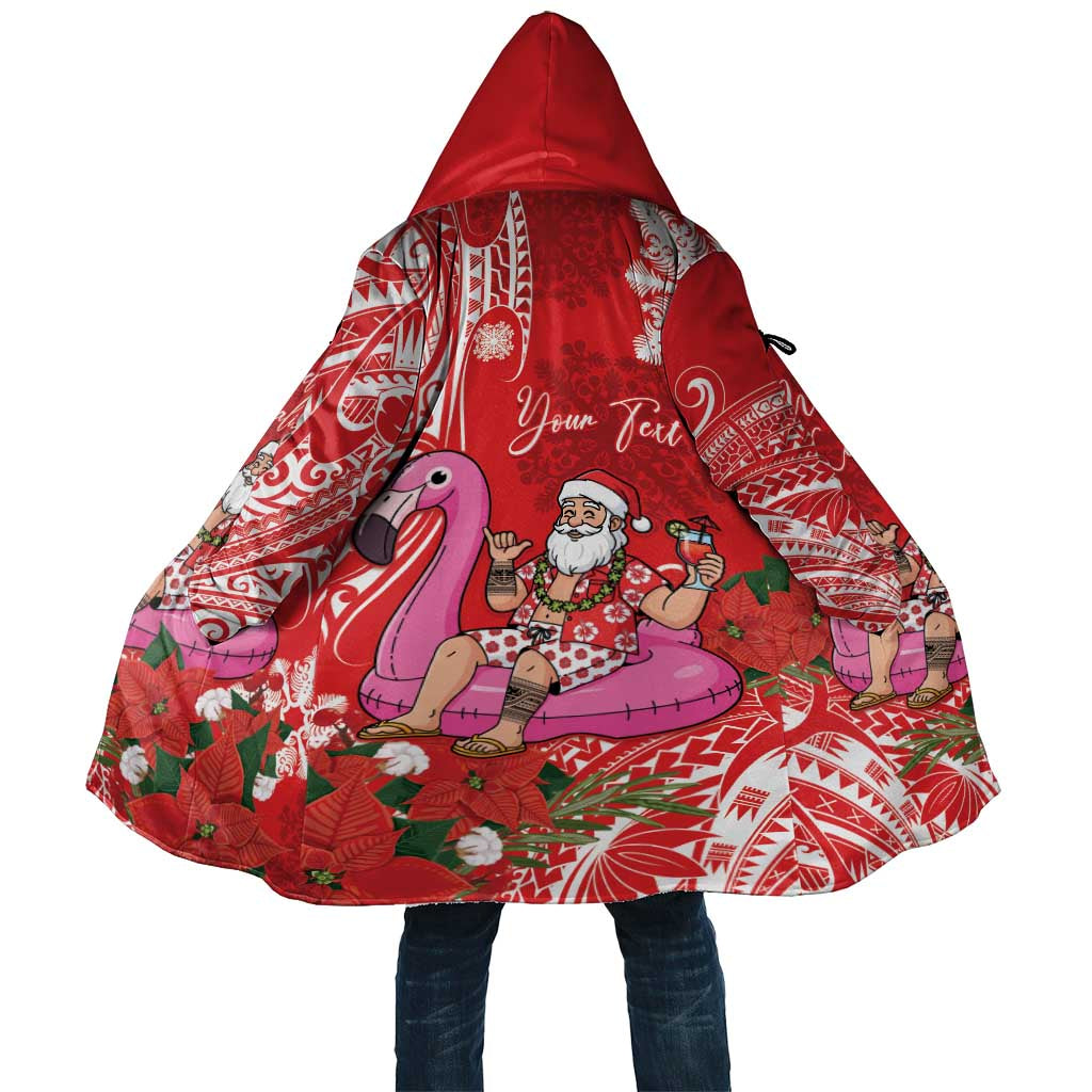 Personalized Hawaii Christmas Cloak Mele Kalikimaka Chilling Shaka Santa Flamingo LT14 Unisex Red - Polynesian Pride