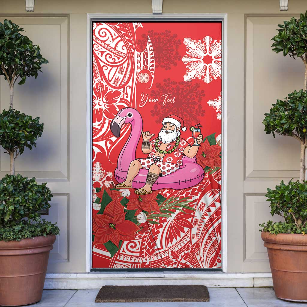 Personalized Hawaii Christmas Door Cover Mele Kalikimaka Chilling Shaka Santa Flamingo LT14 Red - Polynesian Pride