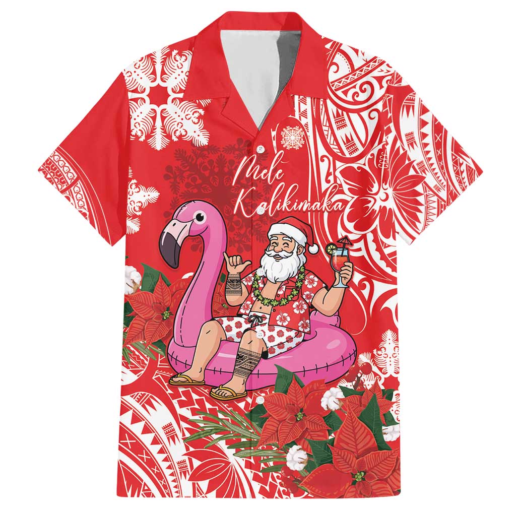 Personalized Hawaii Christmas Hawaiian Shirt Mele Kalikimaka Chilling Shaka Santa Flamingo LT14 Red - Polynesian Pride