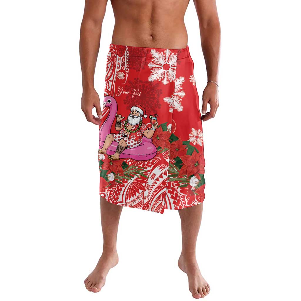 Personalized Hawaii Christmas Lavalava Mele Kalikimaka Chilling Shaka Santa Flamingo LT14 Red - Polynesian Pride