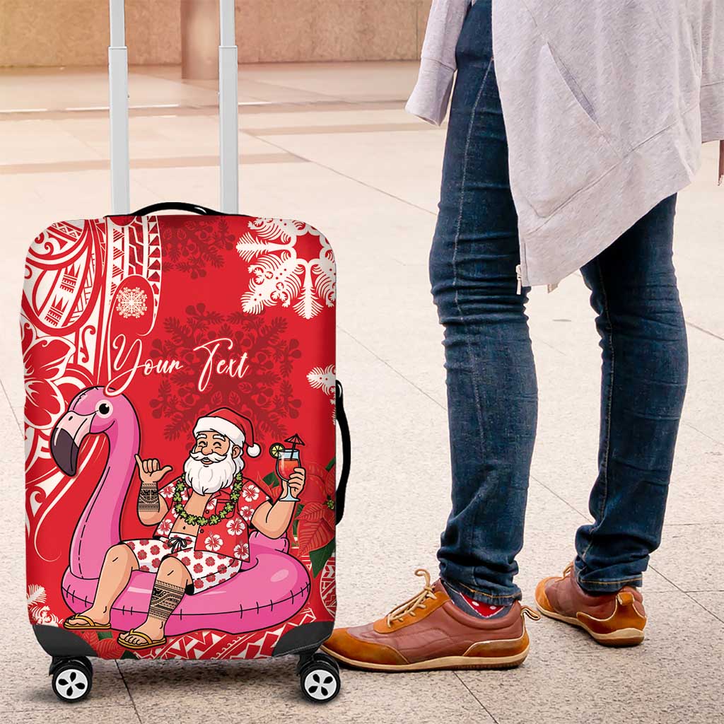 Personalized Hawaii Christmas Luggage Cover Mele Kalikimaka Chilling Shaka Santa Flamingo LT14 Red - Polynesian Pride