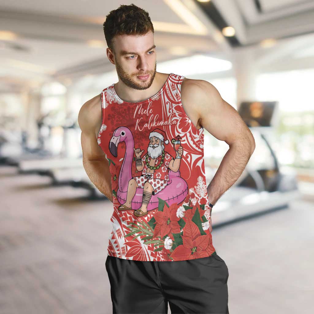 Personalized Hawaii Christmas Men Tank Top Mele Kalikimaka Chilling Shaka Santa Flamingo LT14 Red - Polynesian Pride