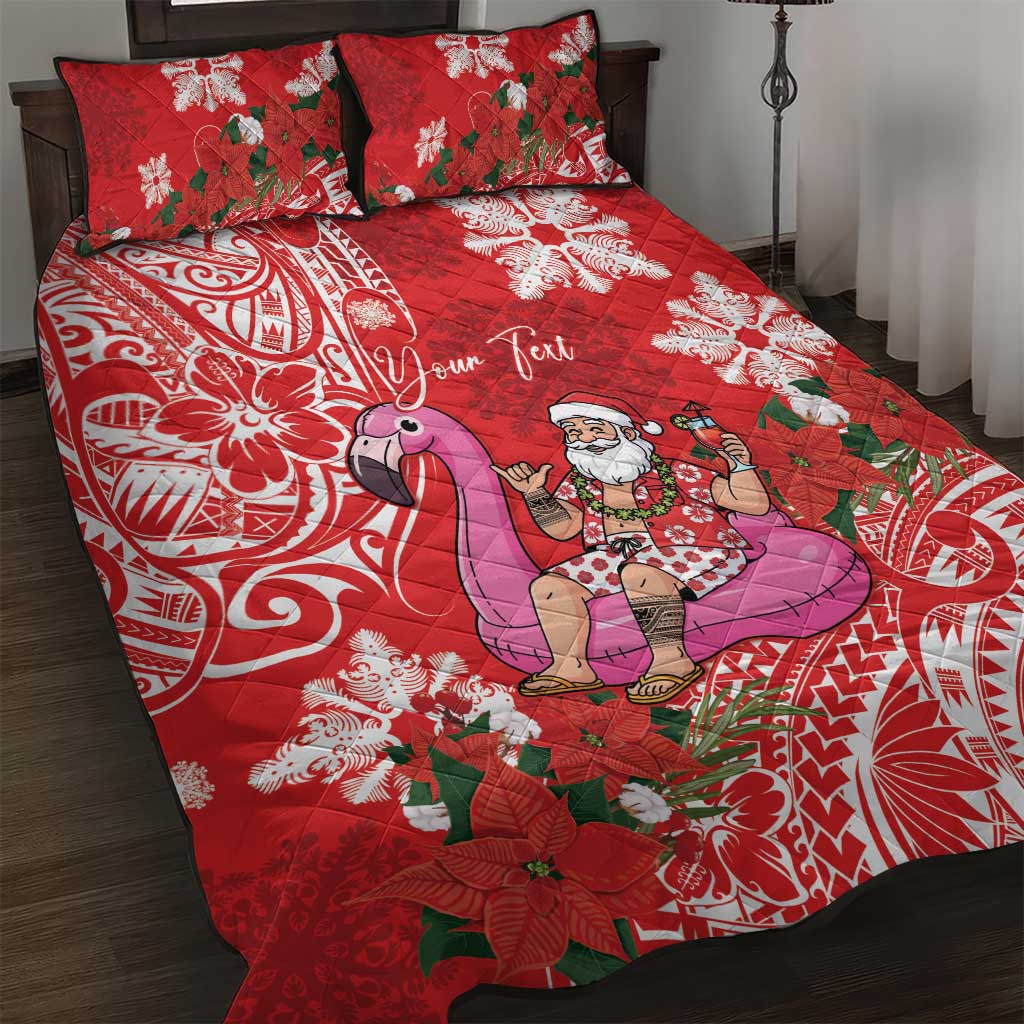 Personalized Hawaii Christmas Quilt Bed Set Mele Kalikimaka Chilling Shaka Santa Flamingo LT14 Red - Polynesian Pride