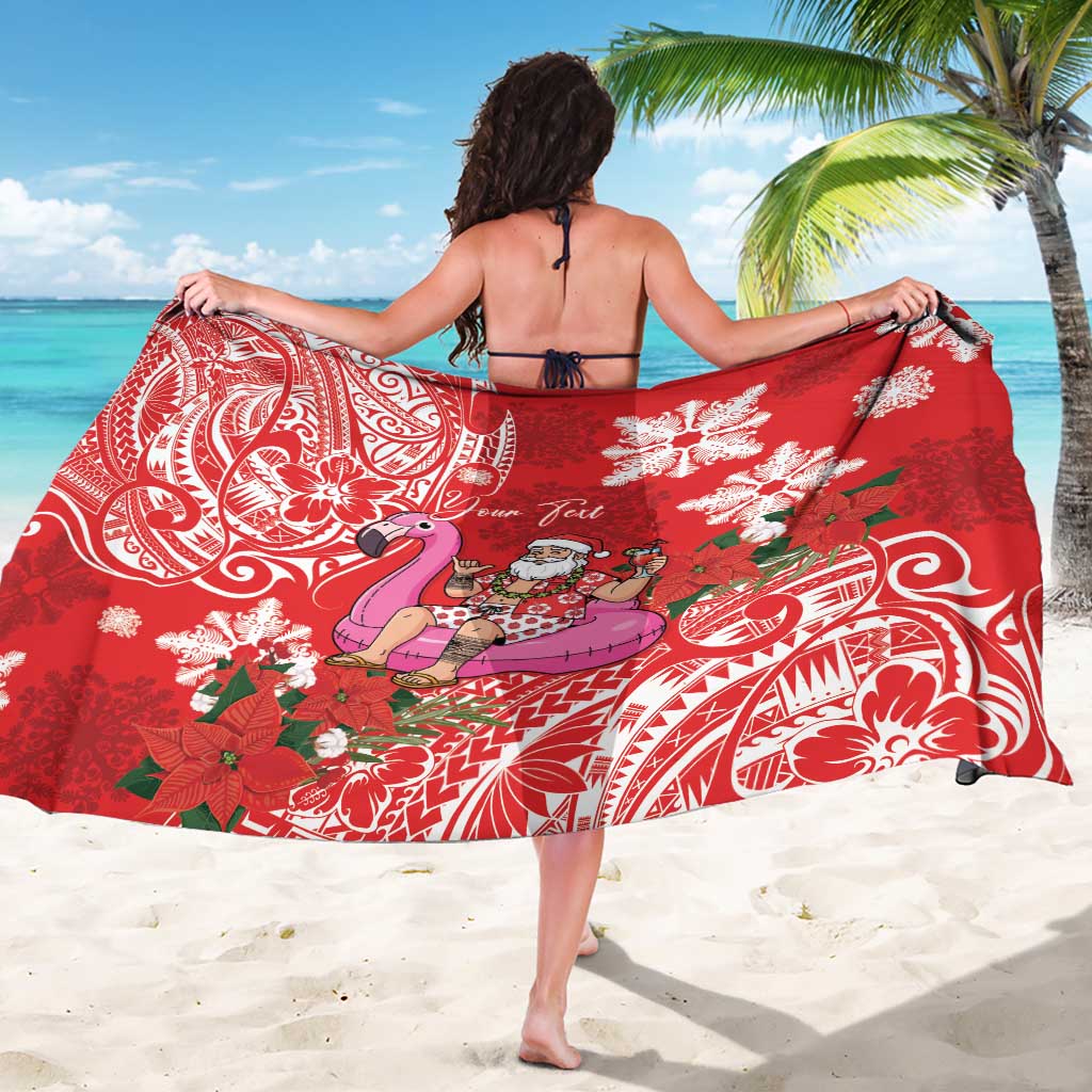Personalized Hawaii Christmas Sarong Mele Kalikimaka Chilling Shaka Santa Flamingo LT14 - Polynesian Pride