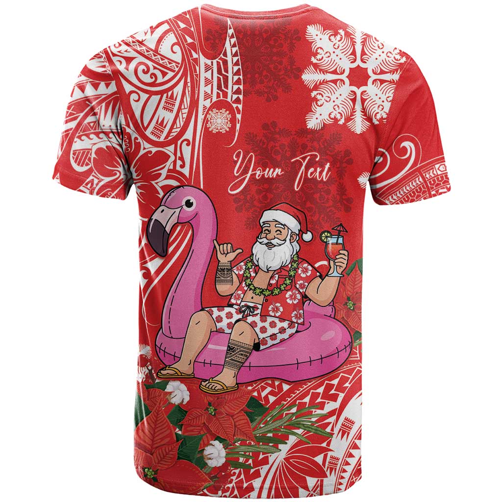 Personalized Hawaii Christmas T Shirt Mele Kalikimaka Chilling Shaka Santa Flamingo LT14 - Polynesian Pride