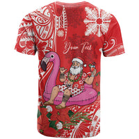Personalized Hawaii Christmas T Shirt Mele Kalikimaka Chilling Shaka Santa Flamingo LT14 - Polynesian Pride