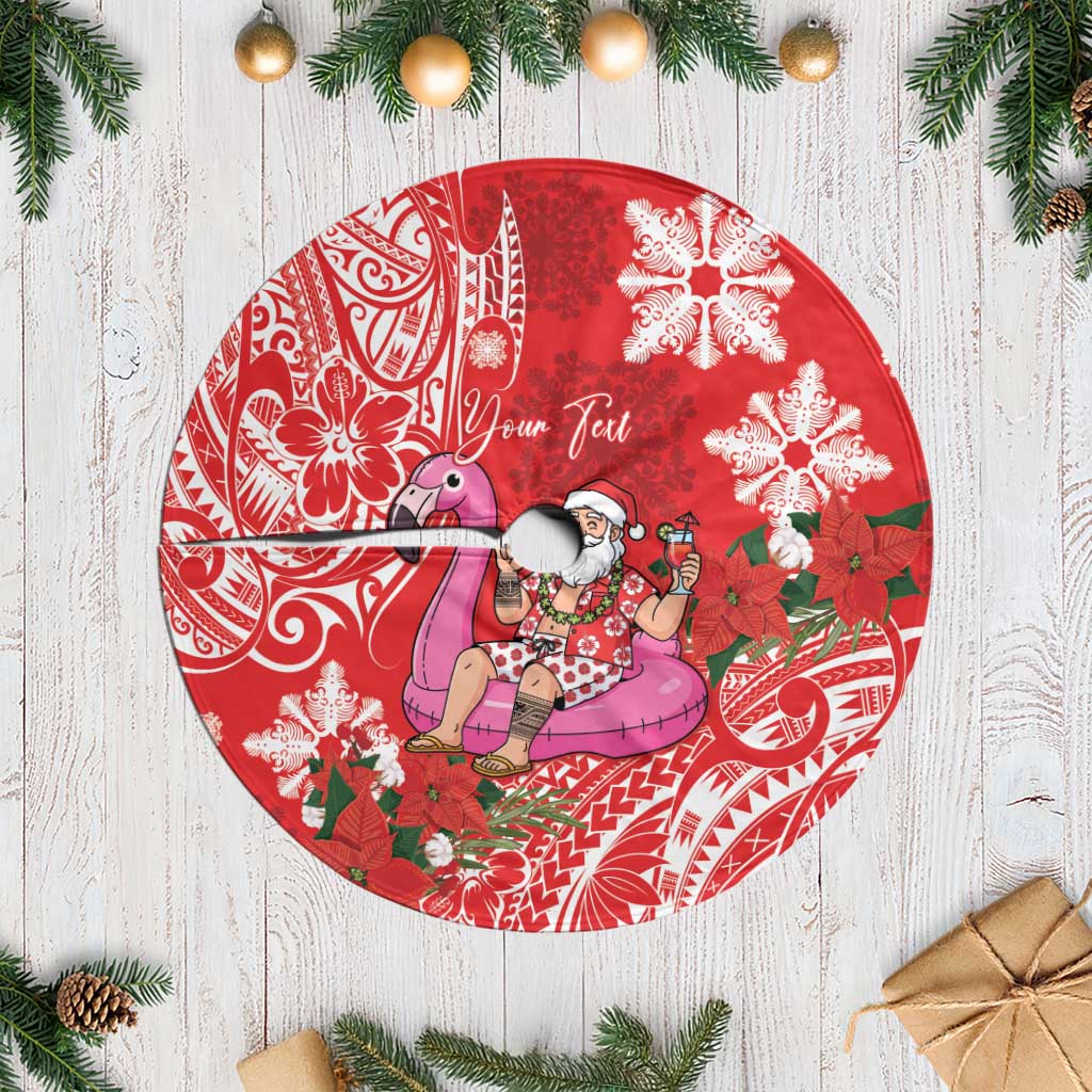 Personalized Hawaii Christmas Tree Skirt Mele Kalikimaka Chilling Shaka Santa Flamingo LT14 Casual Red - Polynesian Pride