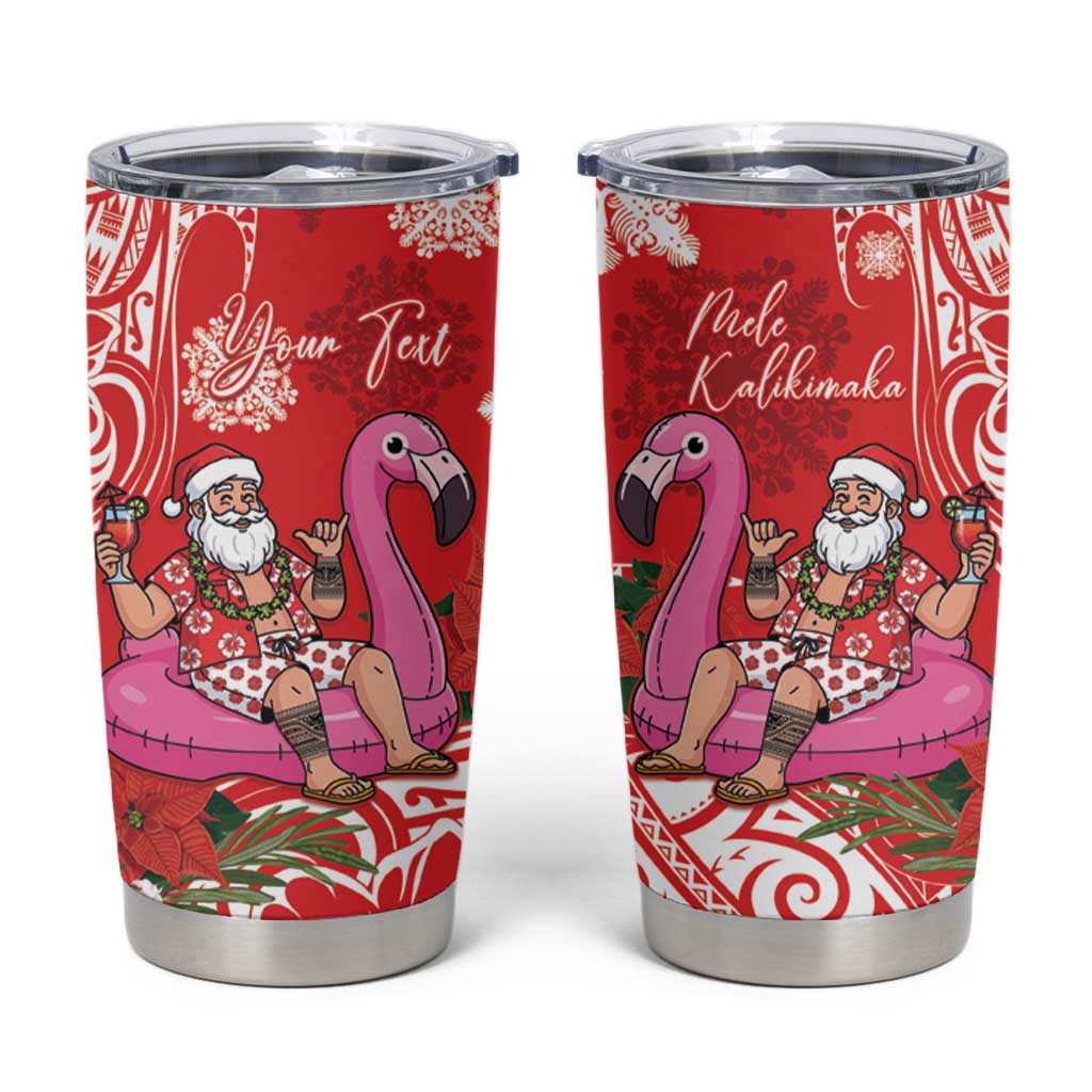 Personalized Hawaii Christmas Tumbler Cup Mele Kalikimaka Chilling Shaka Santa Flamingo LT14 Red - Polynesian Pride