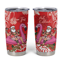 Personalized Hawaii Christmas Tumbler Cup Mele Kalikimaka Chilling Shaka Santa Flamingo LT14 Red - Polynesian Pride