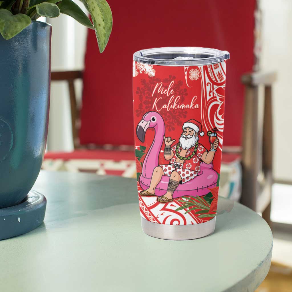 Personalized Hawaii Christmas Tumbler Cup Mele Kalikimaka Chilling Shaka Santa Flamingo LT14 - Polynesian Pride