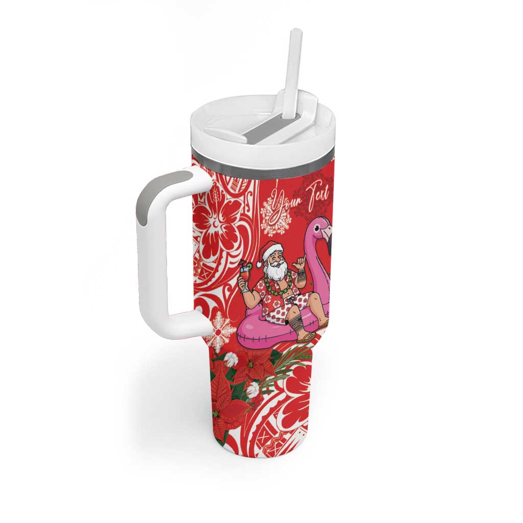 Personalized Hawaii Christmas Tumbler With Handle Mele Kalikimaka Chilling Shaka Santa Flamingo LT14 - Polynesian Pride