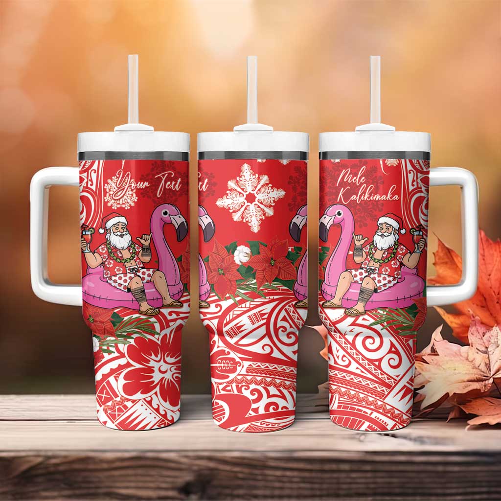 Personalized Hawaii Christmas Tumbler With Handle Mele Kalikimaka Chilling Shaka Santa Flamingo LT14 - Polynesian Pride