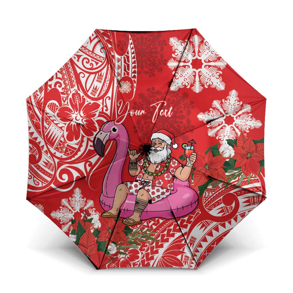 Personalized Hawaii Christmas Umbrella Mele Kalikimaka Chilling Shaka Santa Flamingo LT14 One Size Folded 11.42 inch Opened Diameter 37.4 inch Red - Polynesian Pride