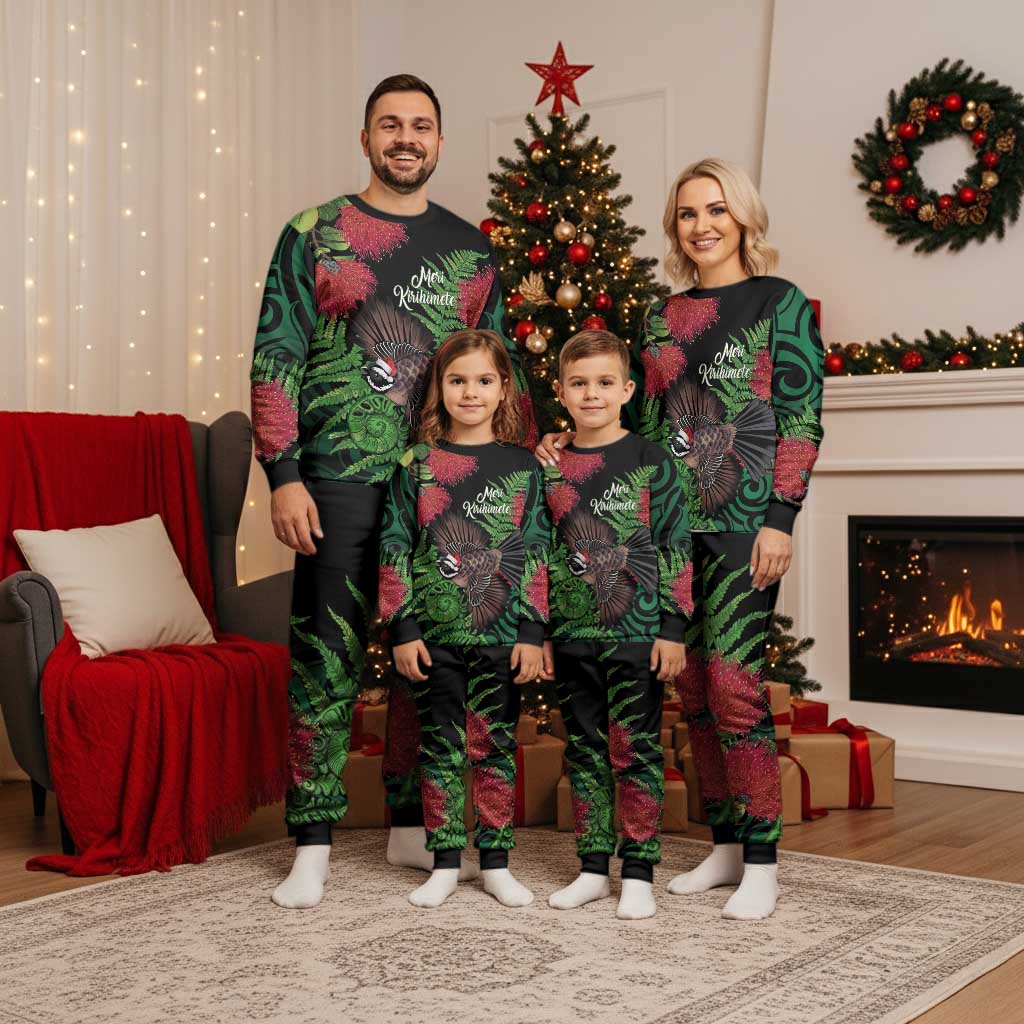 Meri Kirihimete New Zealand Christmas Pajama Set Piwakawaka Koru Fern Mix Pohutukawa LT14 - Polynesian Pride