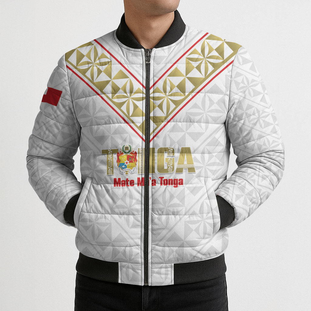 Mate Maa Tonga Rugby Custom Bomber Puffer Jacket 2026 Tongan Ngatu Pattern LT14 - Polynesian Pride