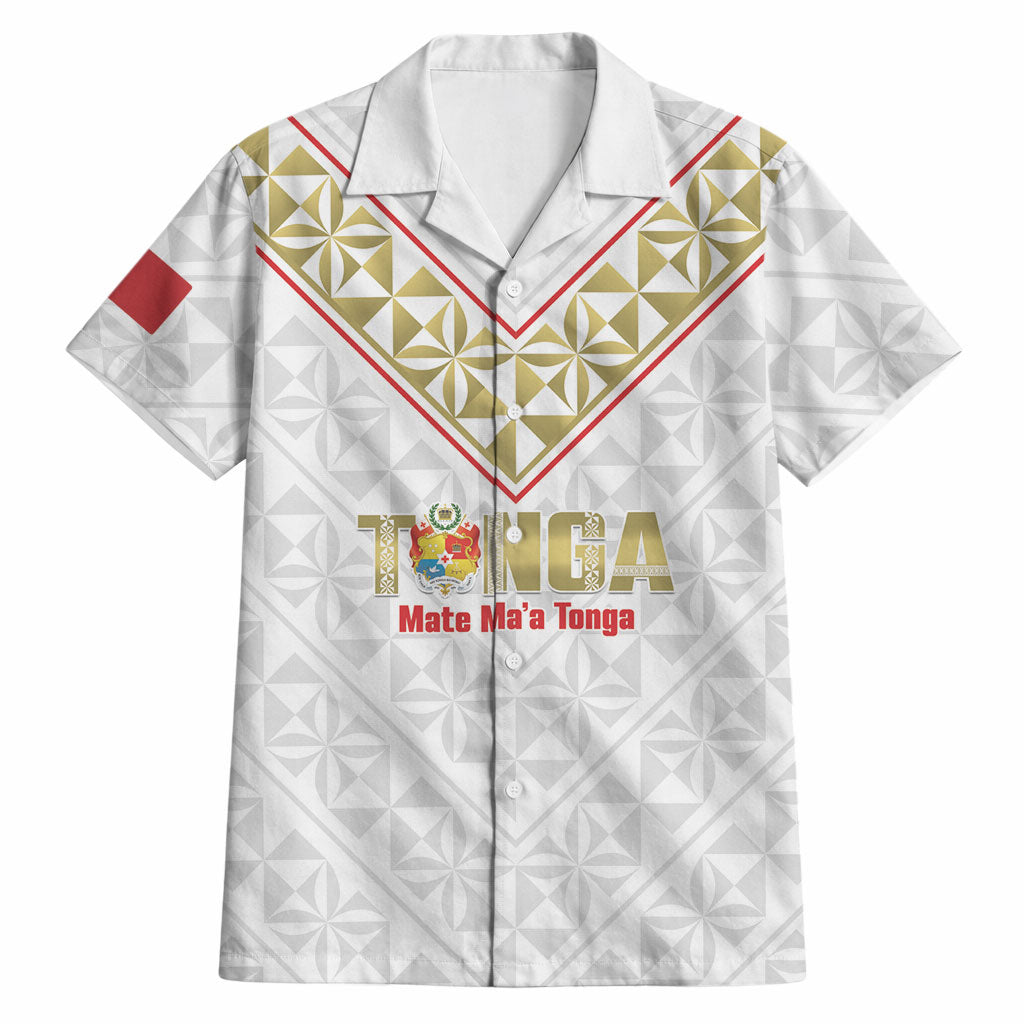 Mate Maa Tonga Rugby Custom Hawaiian Shirt 2026 Tongan Ngatu Pattern LT14 White - Polynesian Pride