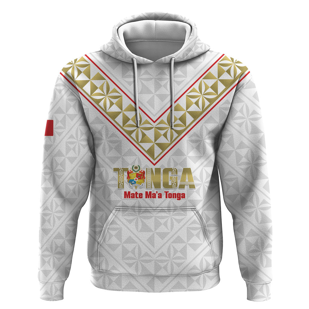 Mate Maa Tonga Rugby Custom Hoodie 2026 Tongan Ngatu Pattern LT14 Pullover Hoodie White - Polynesian Pride