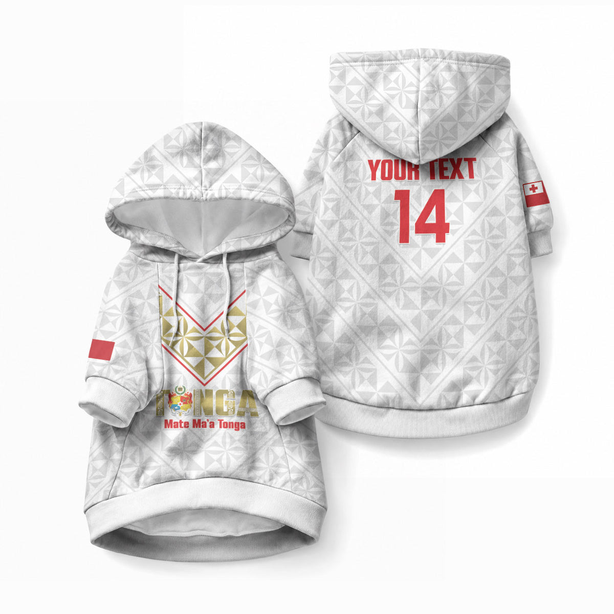 Mate Maa Tonga Rugby Custom Pet Hoodie 2026 Tongan Ngatu Pattern LT14 Pullover White - Polynesian Pride