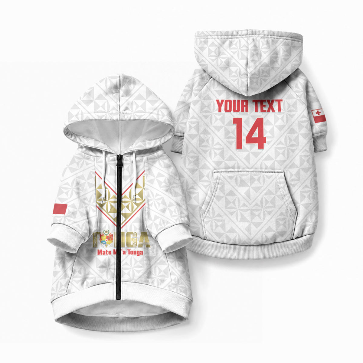 Mate Maa Tonga Rugby Custom Pet Hoodie 2026 Tongan Ngatu Pattern LT14 Zip-up White - Polynesian Pride