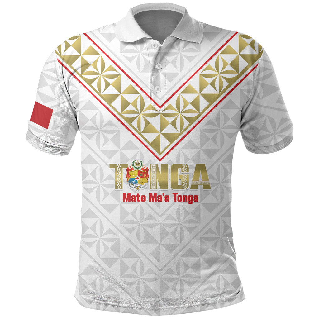 Mate Maa Tonga Rugby Custom Polo Shirt 2026 Tongan Ngatu Pattern LT14 White - Polynesian Pride