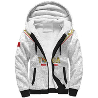 Mate Maa Tonga Rugby Custom Sherpa Hoodie 2026 Tongan Ngatu Pattern LT14 Unisex White - Polynesian Pride