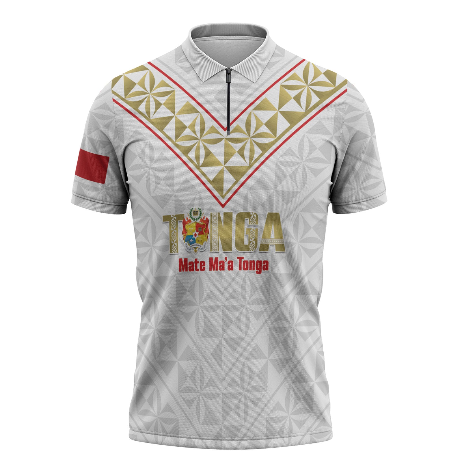 Mate Maa Tonga Rugby Custom Zipper Polo Shirt 2026 Tongan Ngatu Pattern LT14 White - Polynesian Pride