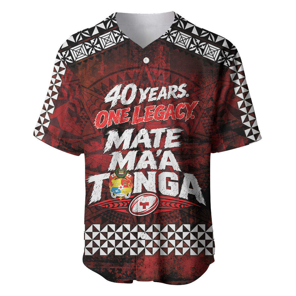 Mate Maa Tonga Rugby 2026 Baseball Jersey 40 Years Anniversary One Legacy LT14 Red - Polynesian Pride