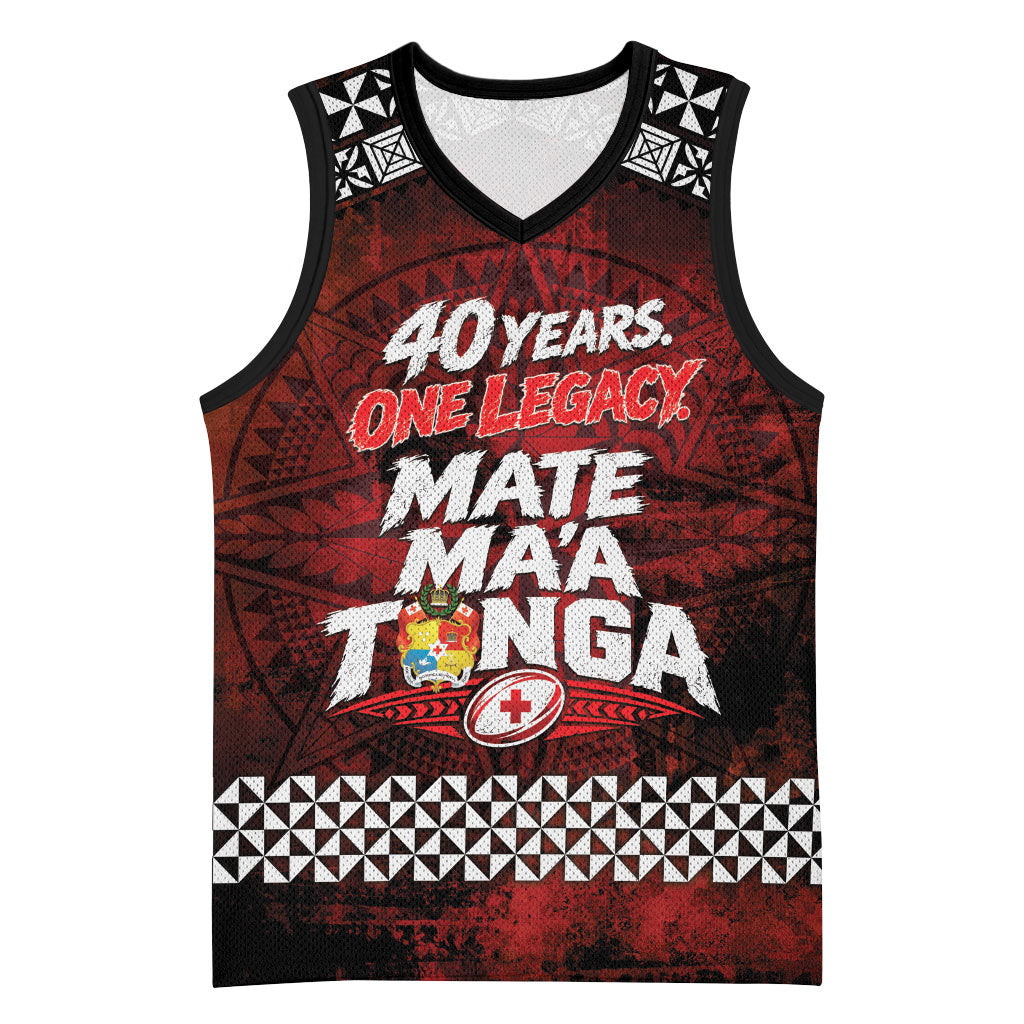 Mate Maa Tonga Rugby 2026 Basketball Jersey 40 Years Anniversary One Legacy LT14 Unisex Red - Polynesian Pride