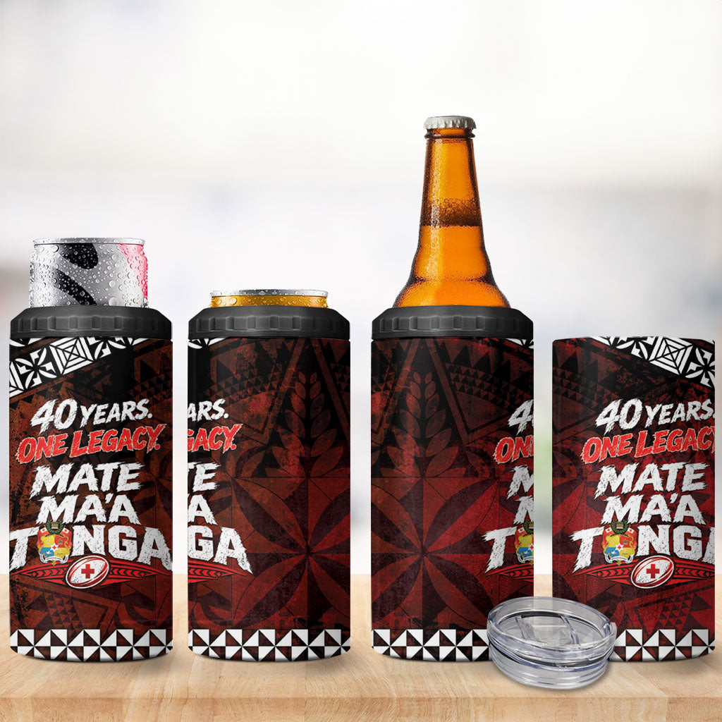 Mate Maa Tonga Rugby 2026 4 in 1 Can Cooler Tumbler 40 Years Anniversary One Legacy LT14 - Polynesian Pride