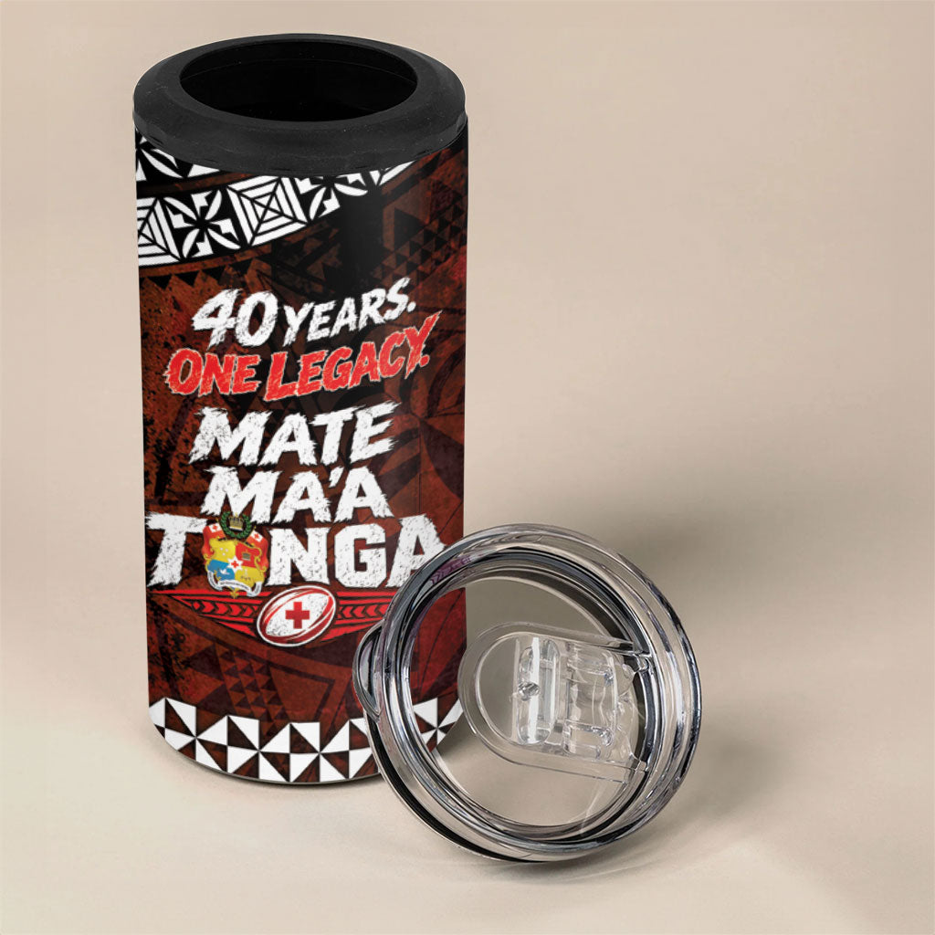 Mate Maa Tonga Rugby 2026 4 in 1 Can Cooler Tumbler 40 Years Anniversary One Legacy LT14 - Polynesian Pride