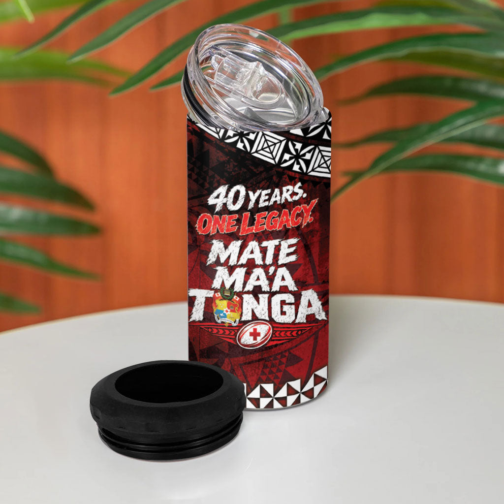 Mate Maa Tonga Rugby 2026 4 in 1 Can Cooler Tumbler 40 Years Anniversary One Legacy LT14 - Polynesian Pride