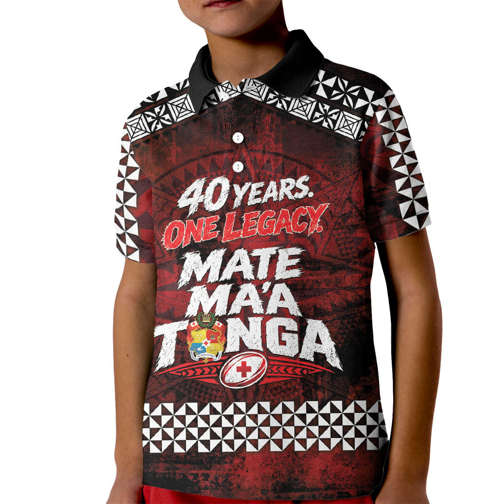 Mate Maa Tonga Rugby 2026 Kid Polo Shirt 40 Years Anniversary One Legacy LT14 Kid Red - Polynesian Pride