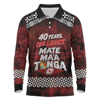 Mate Maa Tonga Rugby 2026 Long Sleeve Polo Shirt 40 Years Anniversary One Legacy LT14 Red - Polynesian Pride