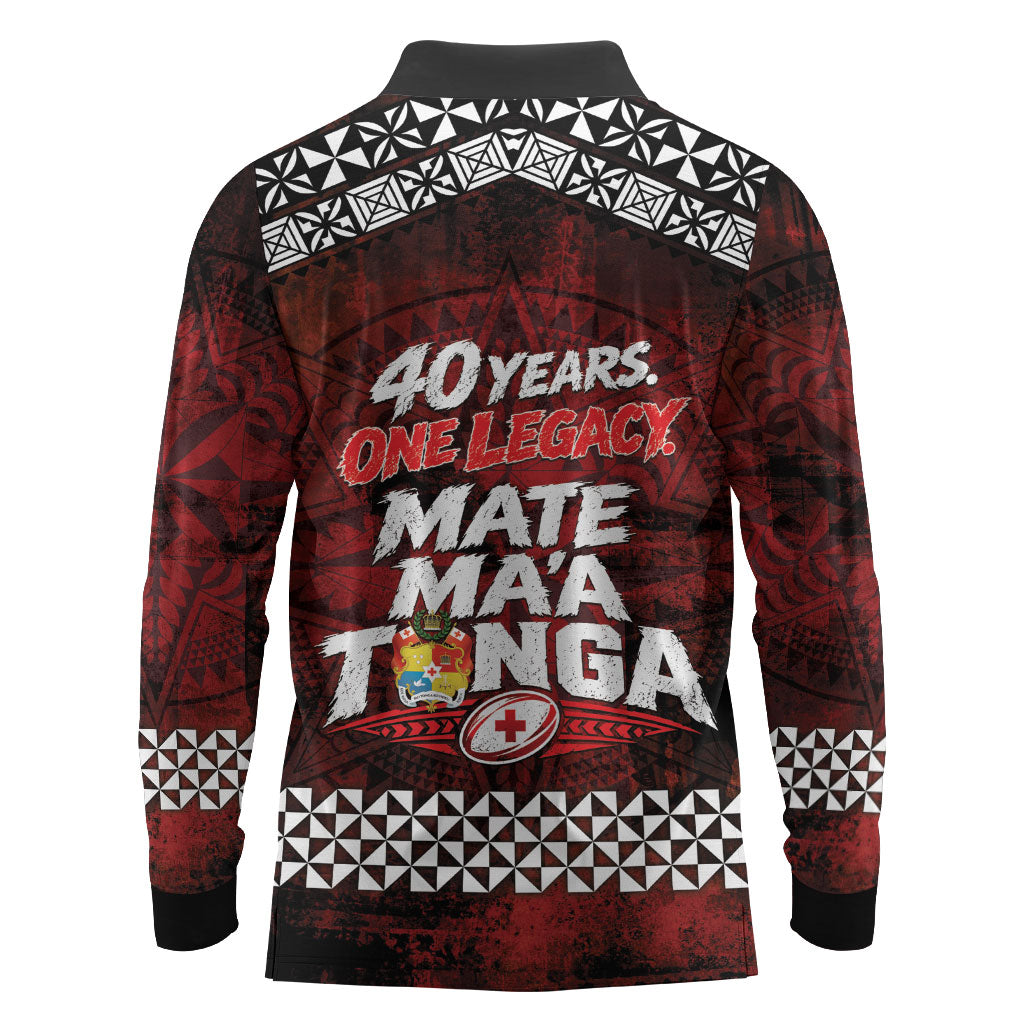 Mate Maa Tonga Rugby 2026 Long Sleeve Polo Shirt 40 Years Anniversary One Legacy LT14 - Polynesian Pride