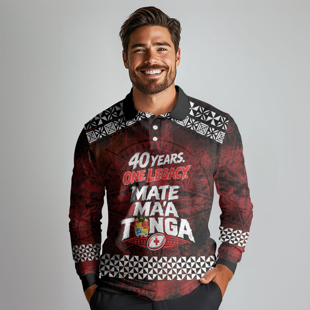 Mate Maa Tonga Rugby 2026 Long Sleeve Polo Shirt 40 Years Anniversary One Legacy LT14 - Polynesian Pride