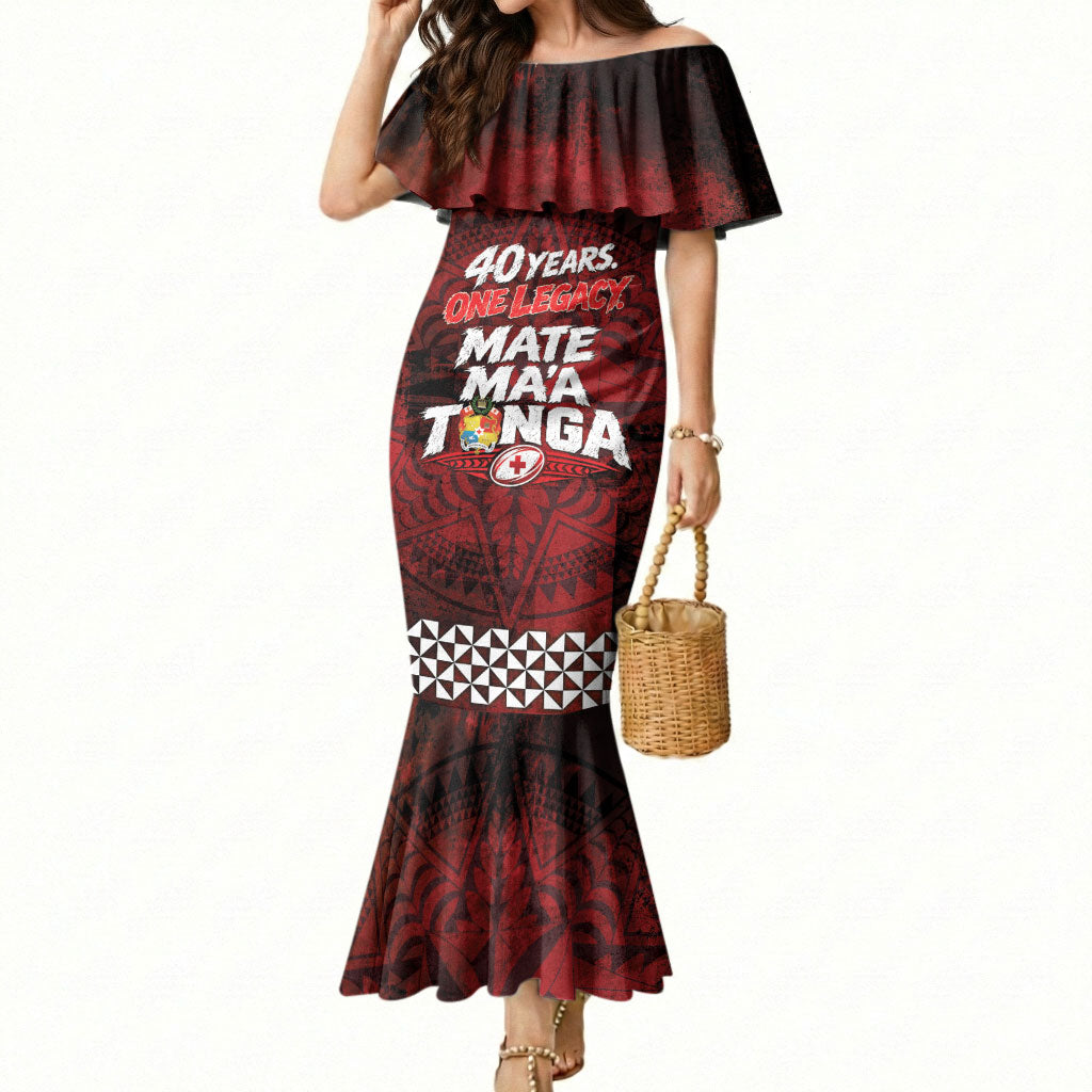 Mate Maa Tonga Rugby 2026 Mermaid Dress 40 Years Anniversary One Legacy LT14 Women Red - Polynesian Pride