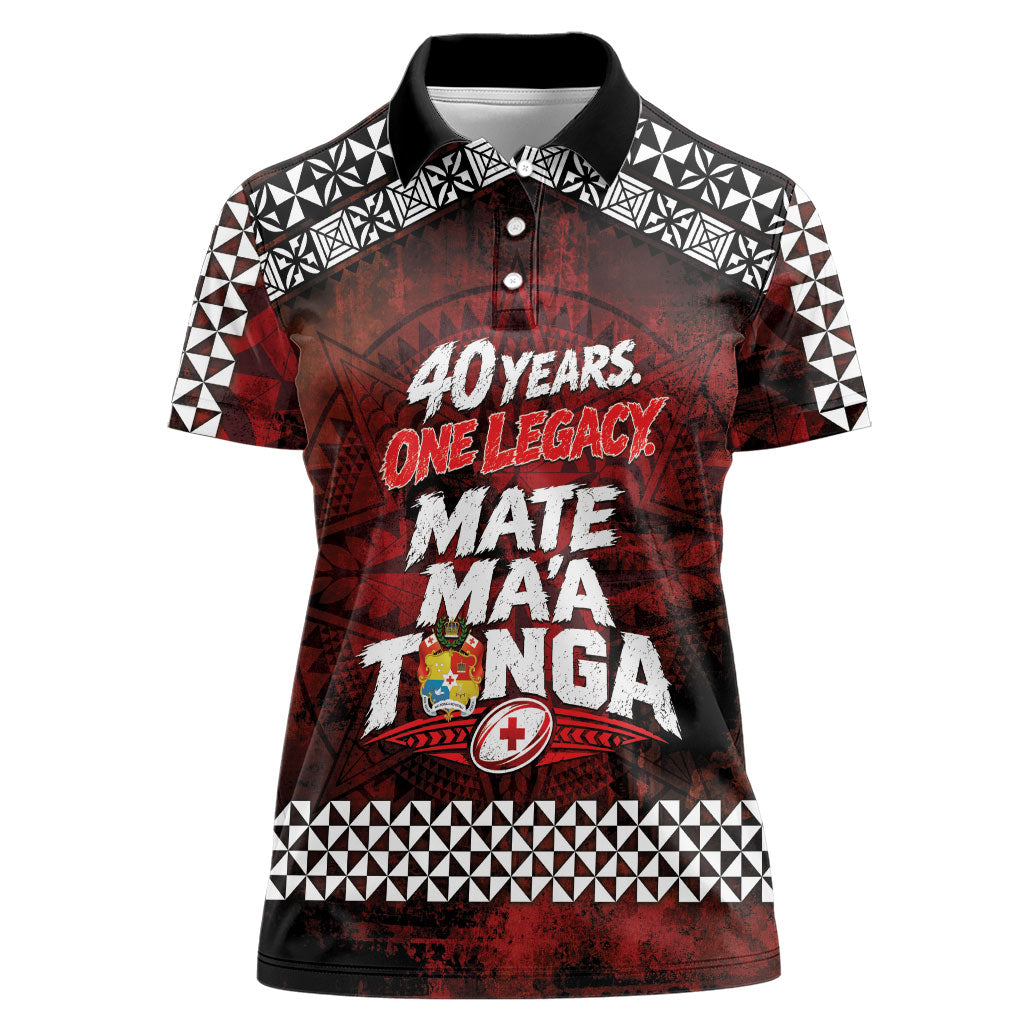 Mate Maa Tonga Rugby 2026 Women Polo Shirt 40 Years Anniversary One Legacy LT14 Female Red - Polynesian Pride