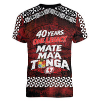 Mate Maa Tonga Rugby 2026 Women V-Neck T-Shirt 40 Years Anniversary One Legacy LT14 - Polynesian Pride