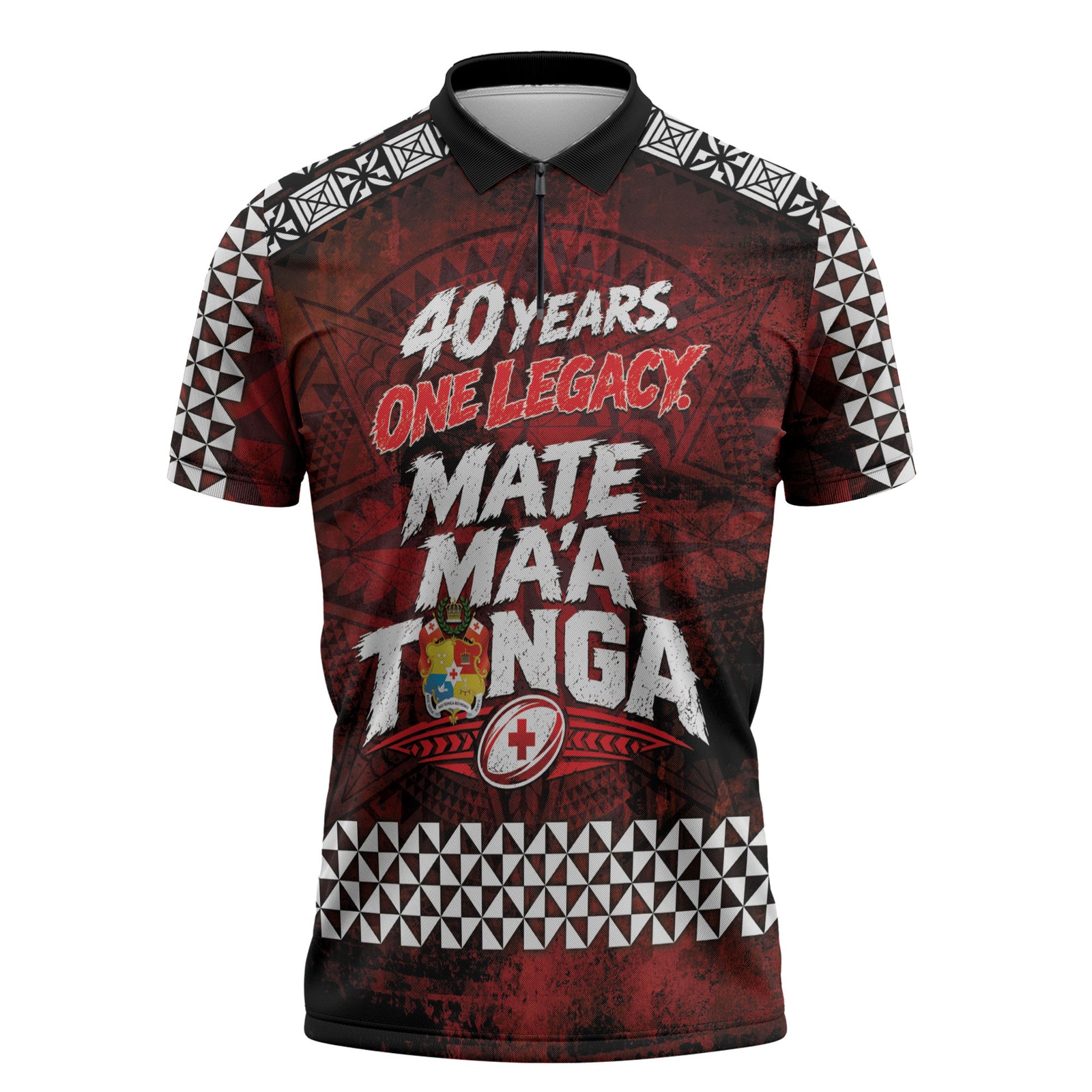 Mate Maa Tonga Rugby 2026 Zipper Polo Shirt 40 Years Anniversary One Legacy LT14 Red - Polynesian Pride