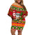 Personalised Hawaii Surfing Santa Christmas Family Matching Off Shoulder Short Dress and Hawaiian Shirt Tropical Pineapple Mele Kalikimaka Quilt Pattern LT14 Mom's Dress Red - Polynesian Pride